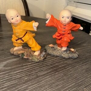 Porcelain Kung Fu Statue Orange Fighter Figure Figurines Set Of 2